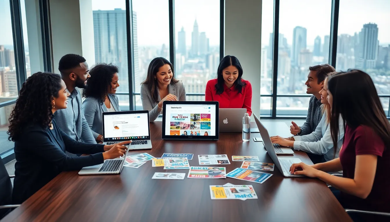 diverse team discussing event planning in a modern office