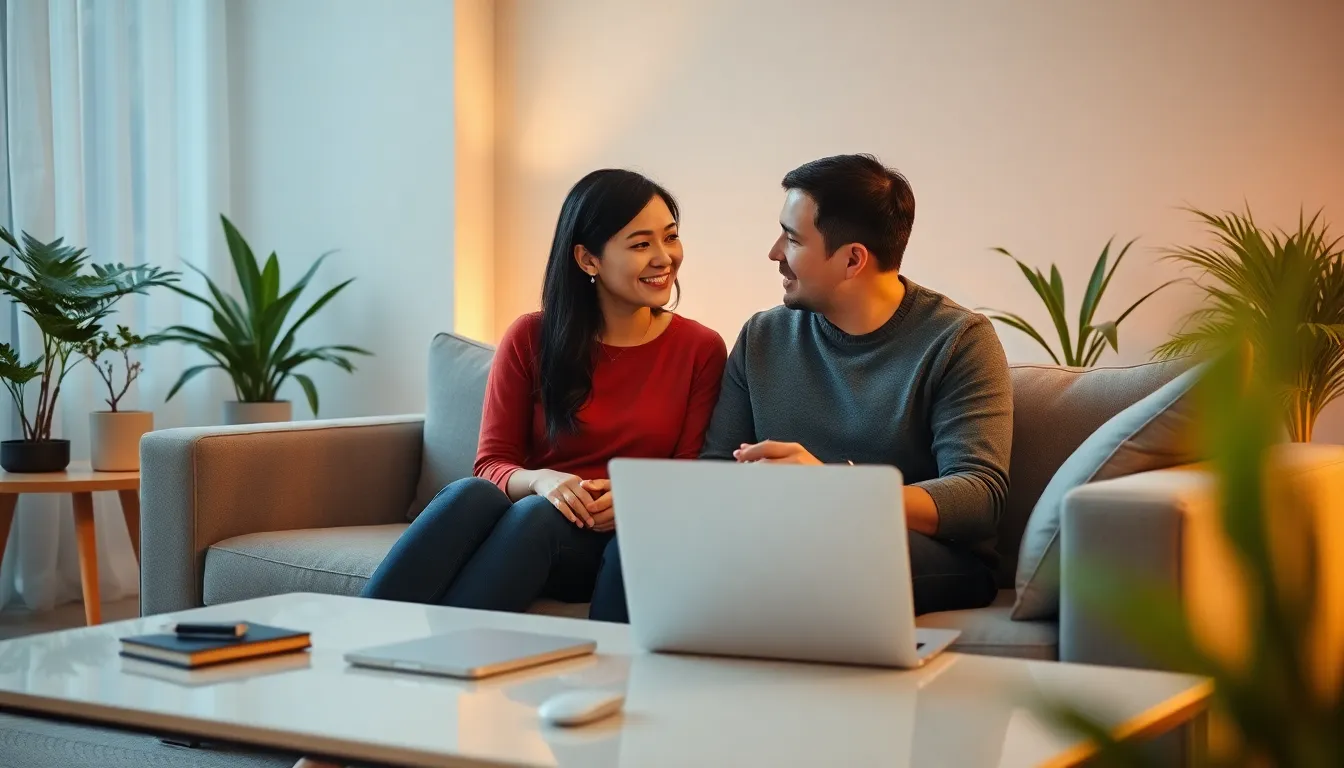 couple enjoying a meaningful conversation in a cozy home office.