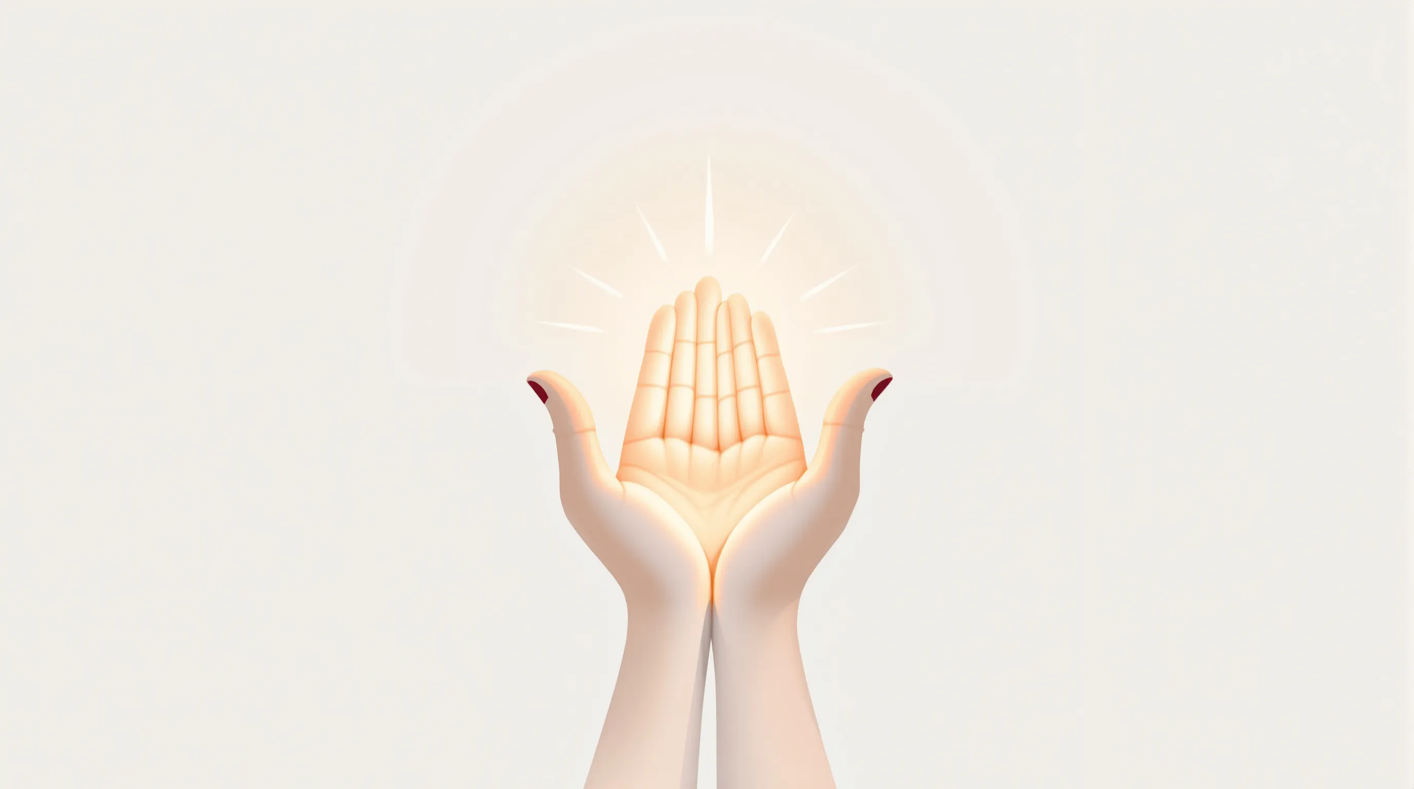 an open hand in prayer with a gentle ray of light above it