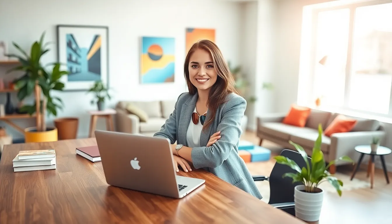 A young woman in a modern workspace, symbolizing creativity and ambition.