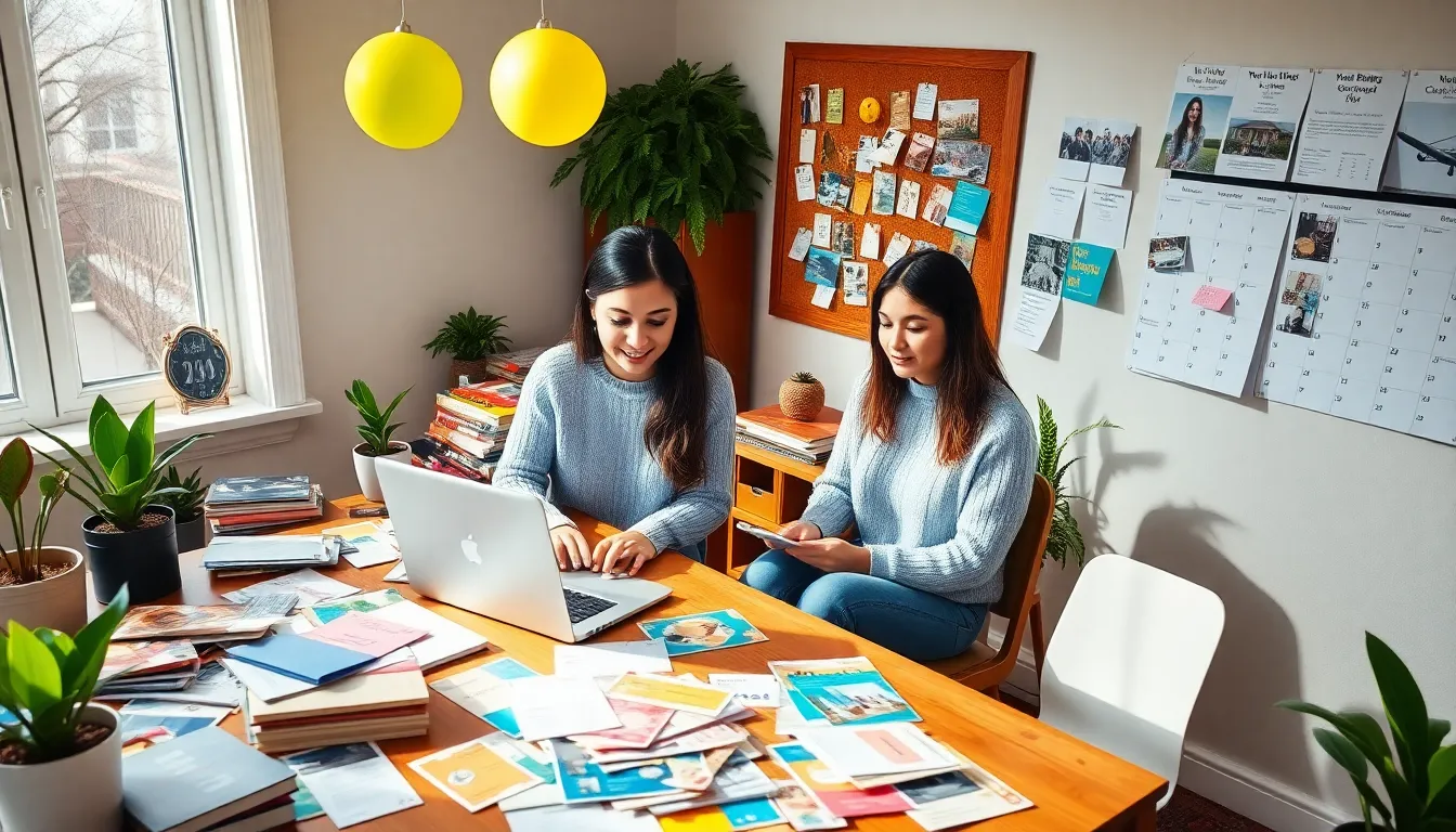 a young woman planning events in a cozy home office.