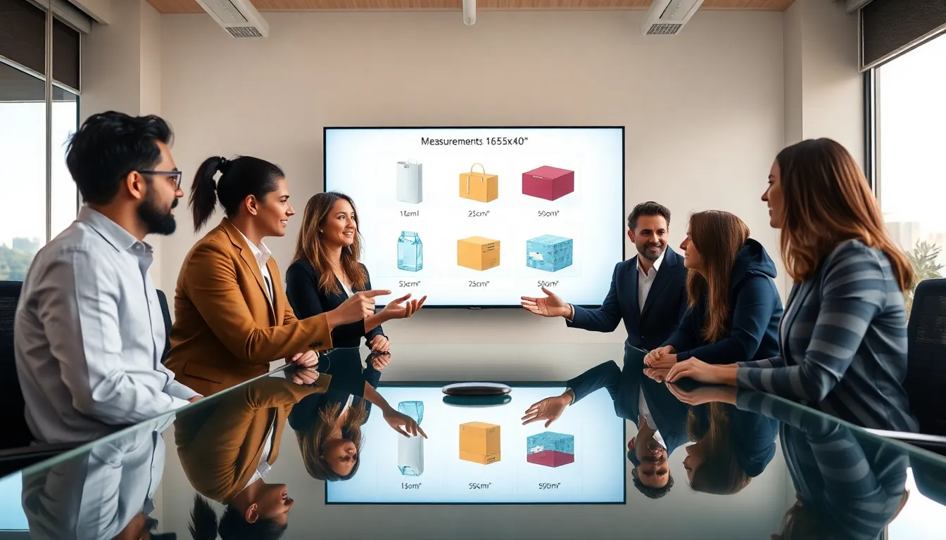 diverse professionals discussing dimensions in a modern office.