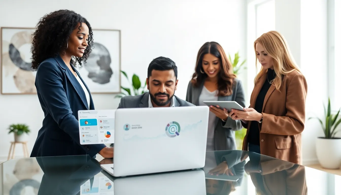 diverse team collaborating in a modern office environment.