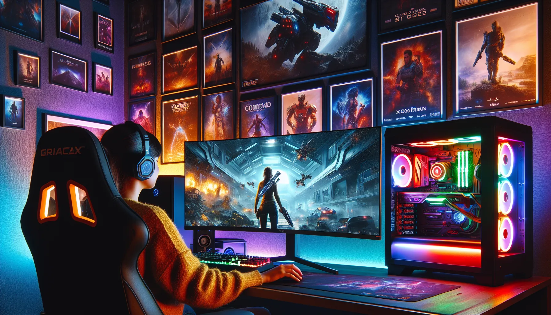 gamer playing Hell2mize on a high-end PC setup.