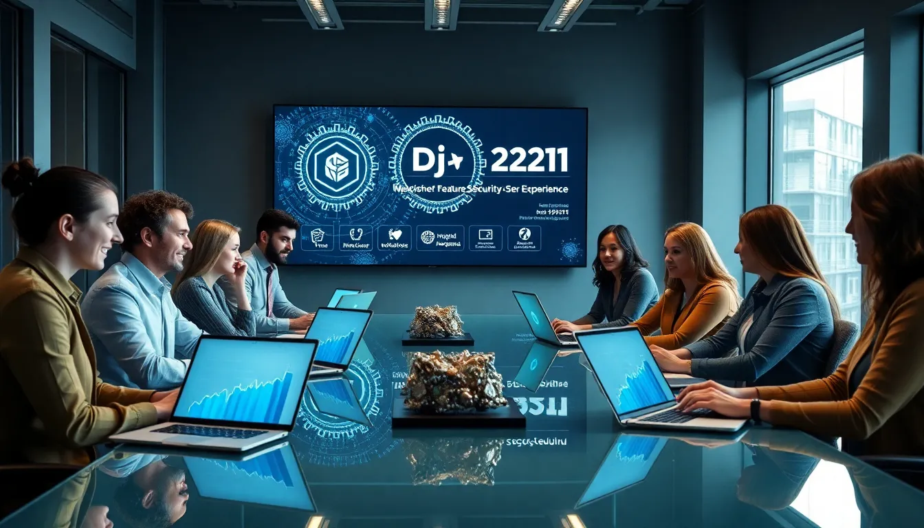 diverse team discussing Djr1121 in a modern office.