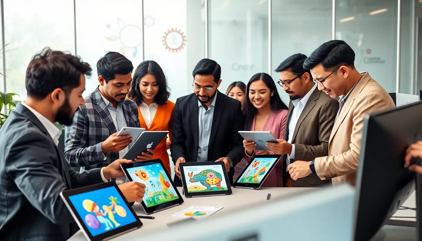 diverse team discussing cultural artifacts in a modern workspace.