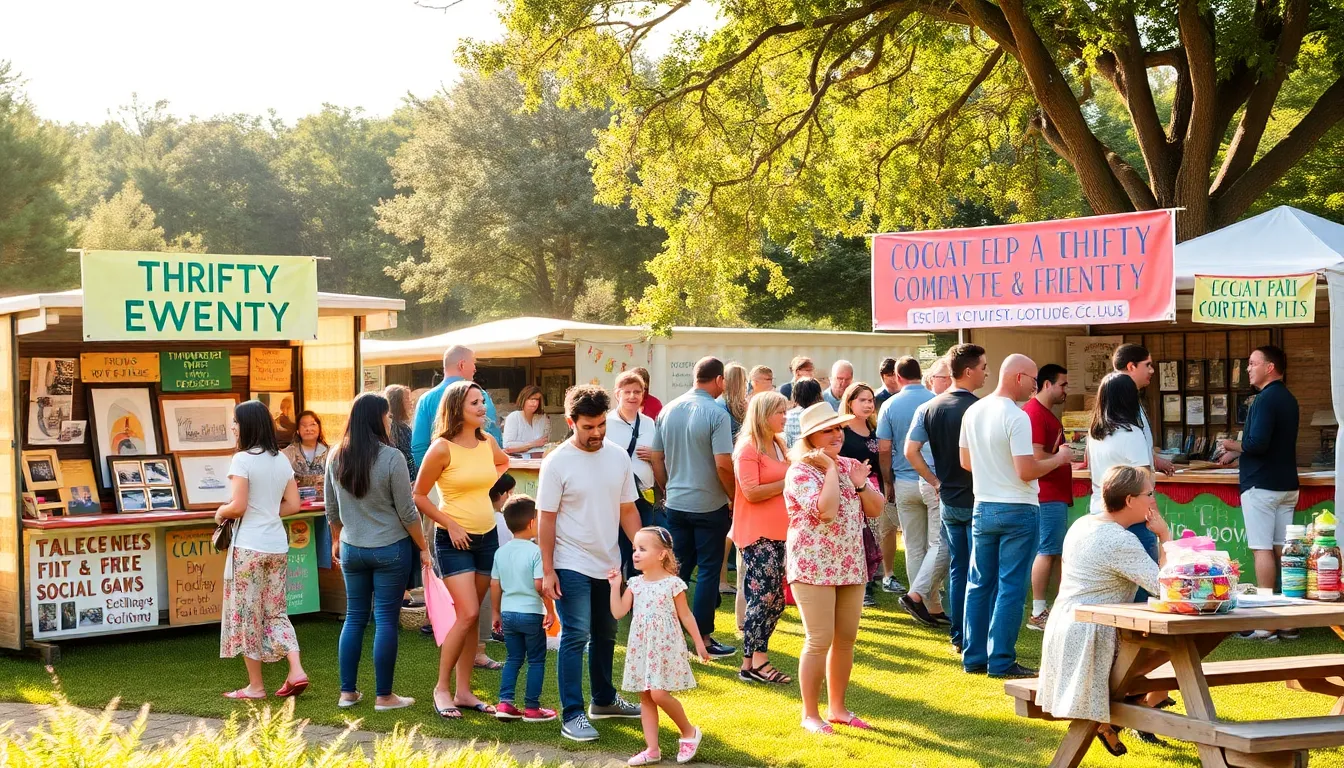 community gathering at a local park showcasing thrifty events.