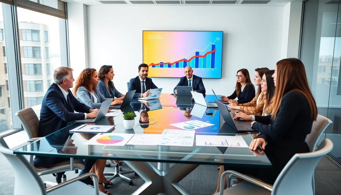 diverse team brainstorming new business strategies in a modern office.