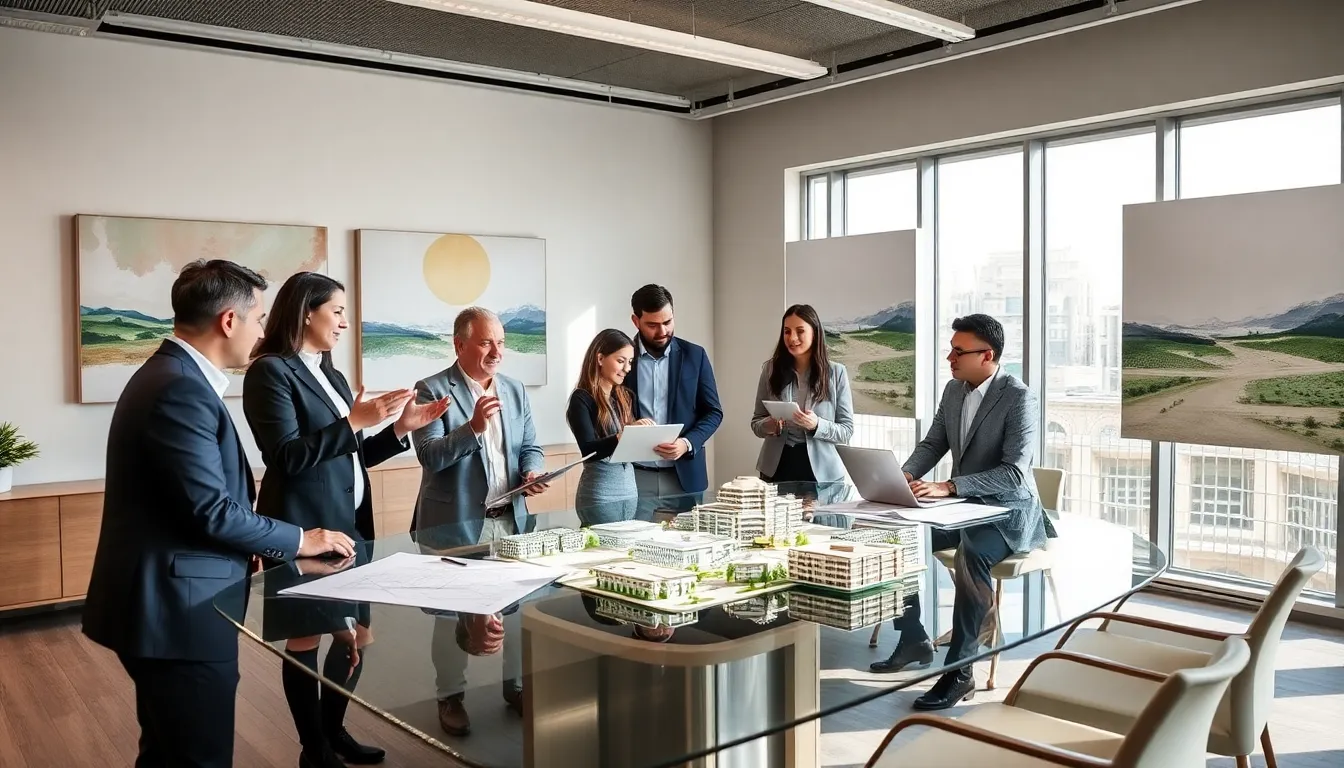 diverse team discussing Vryntharion Krylos in a modern office.