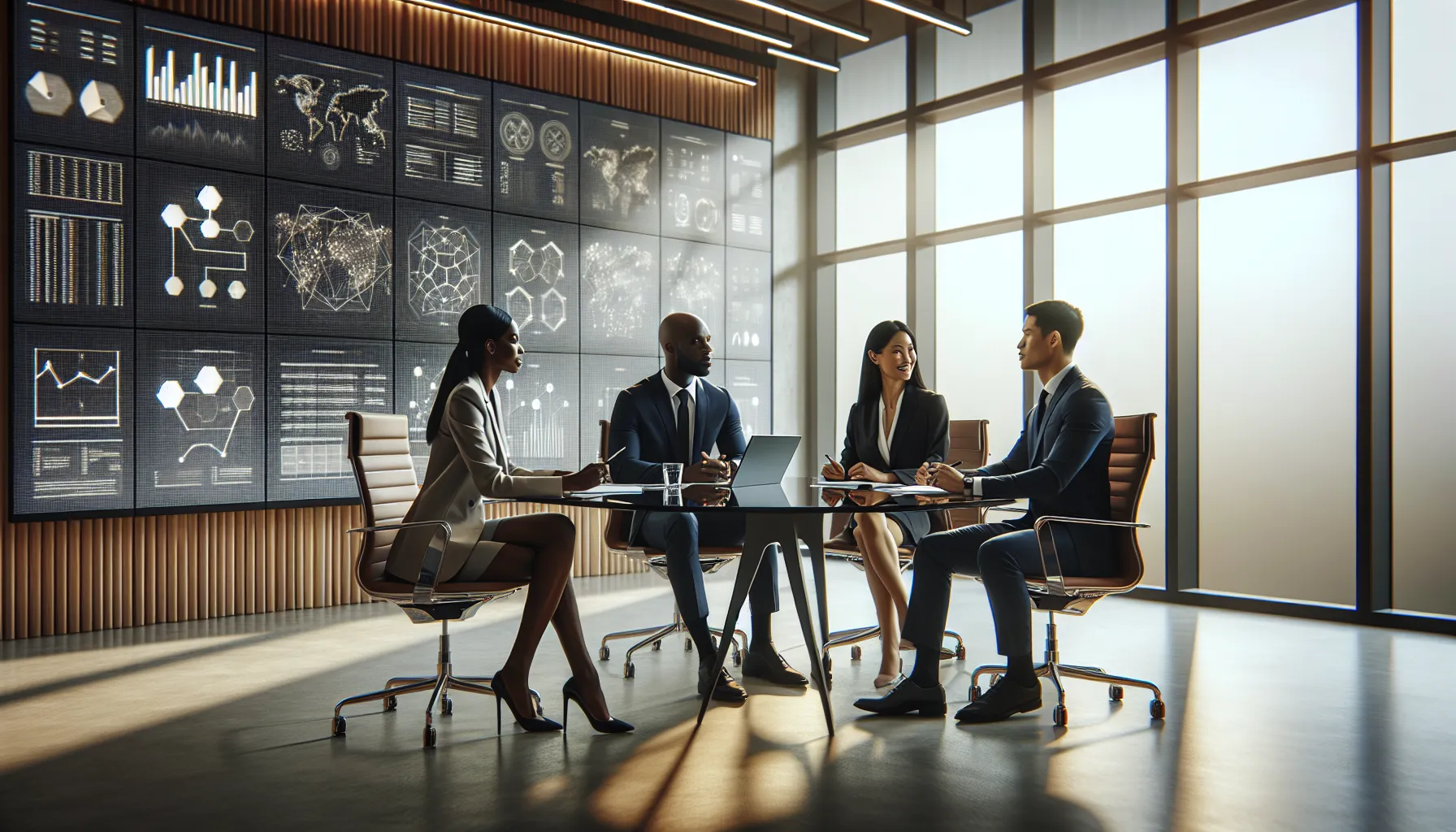 diverse professionals discussing future challenges of emerging technology.