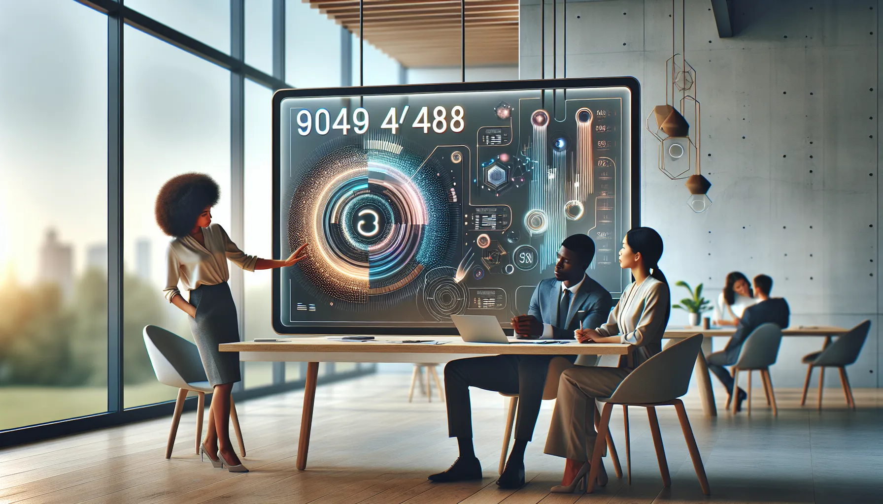 diverse professionals analyzing numerology insights in a modern office.