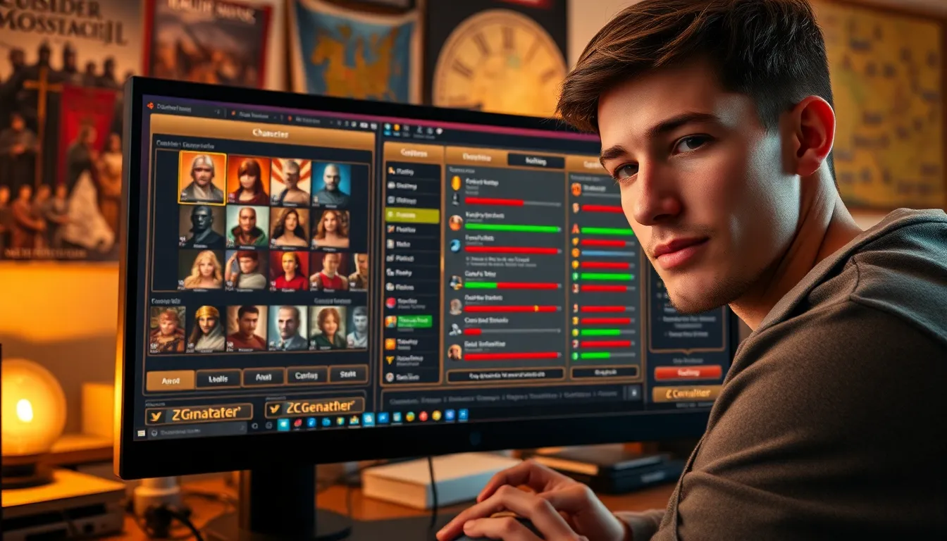 A gamer customizing a character on the CK2Generator platform.