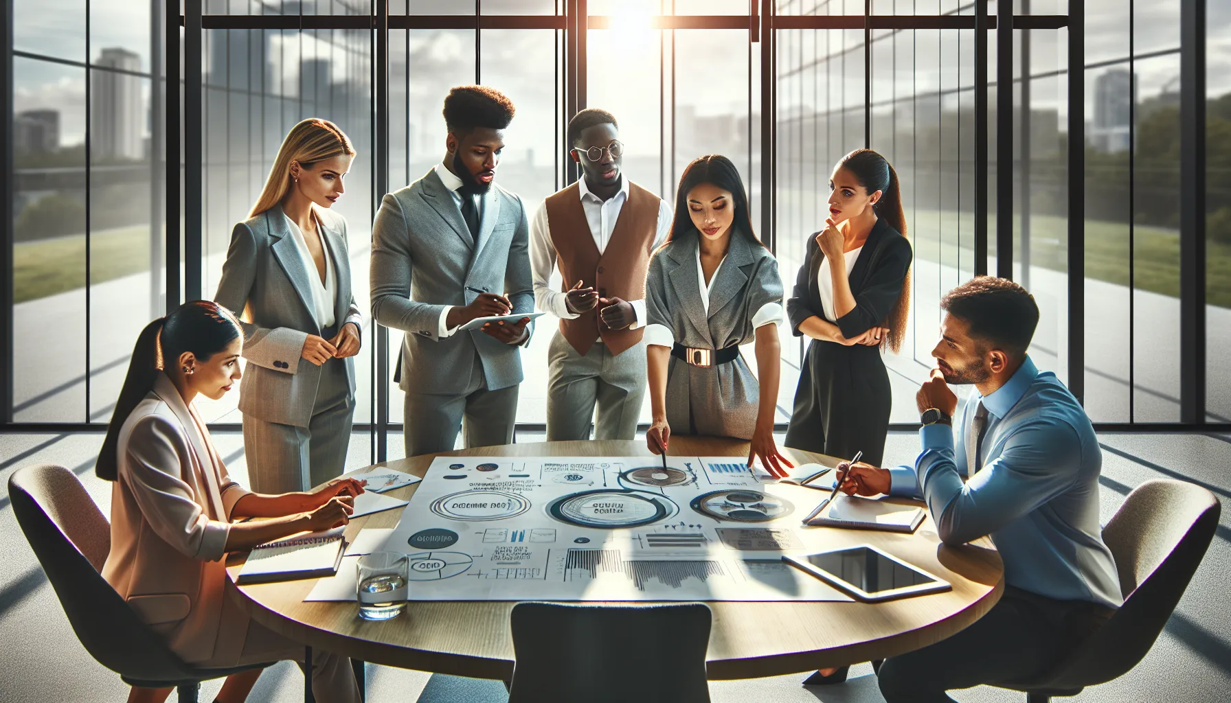 diverse professionals discussing customer support strategies in a modern office.
