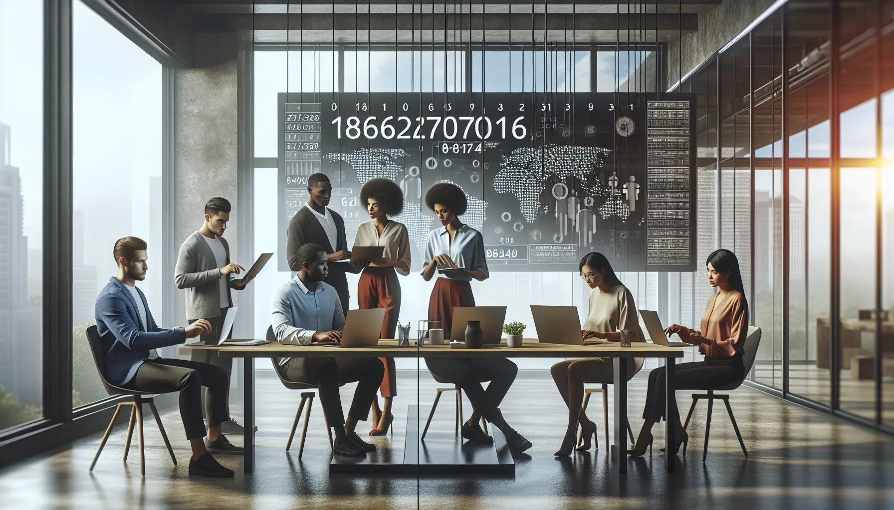 diverse professionals collaborating in a modern office.
