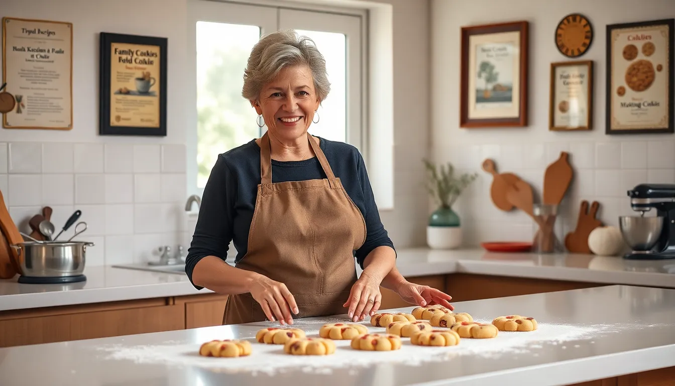 baker preparing cookies in a cozy kitchen.