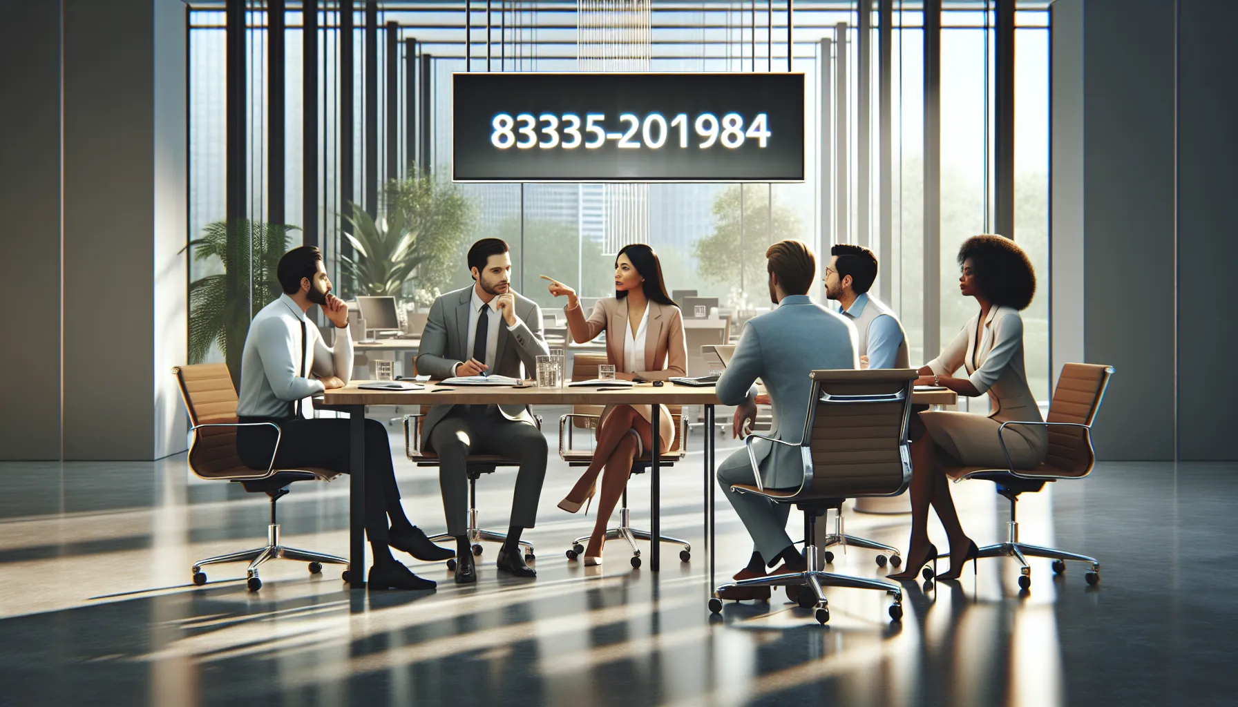 diverse professionals discussing a toll-free number in a modern office.