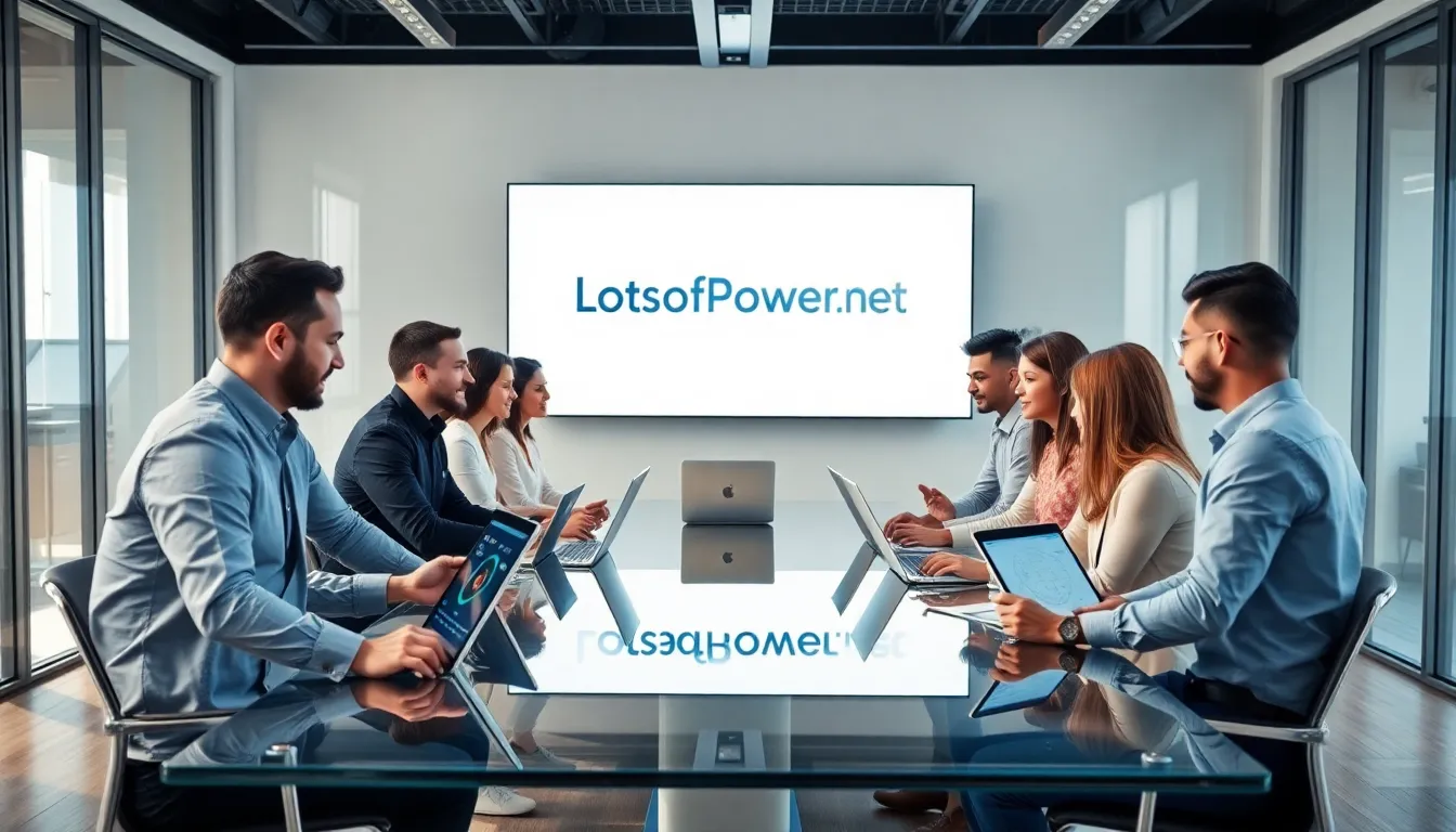 diverse team brainstorming innovative power solutions in a modern office.