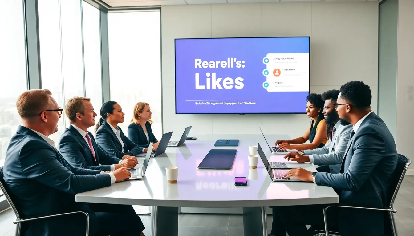diverse team discussing social media strategies in a modern office.