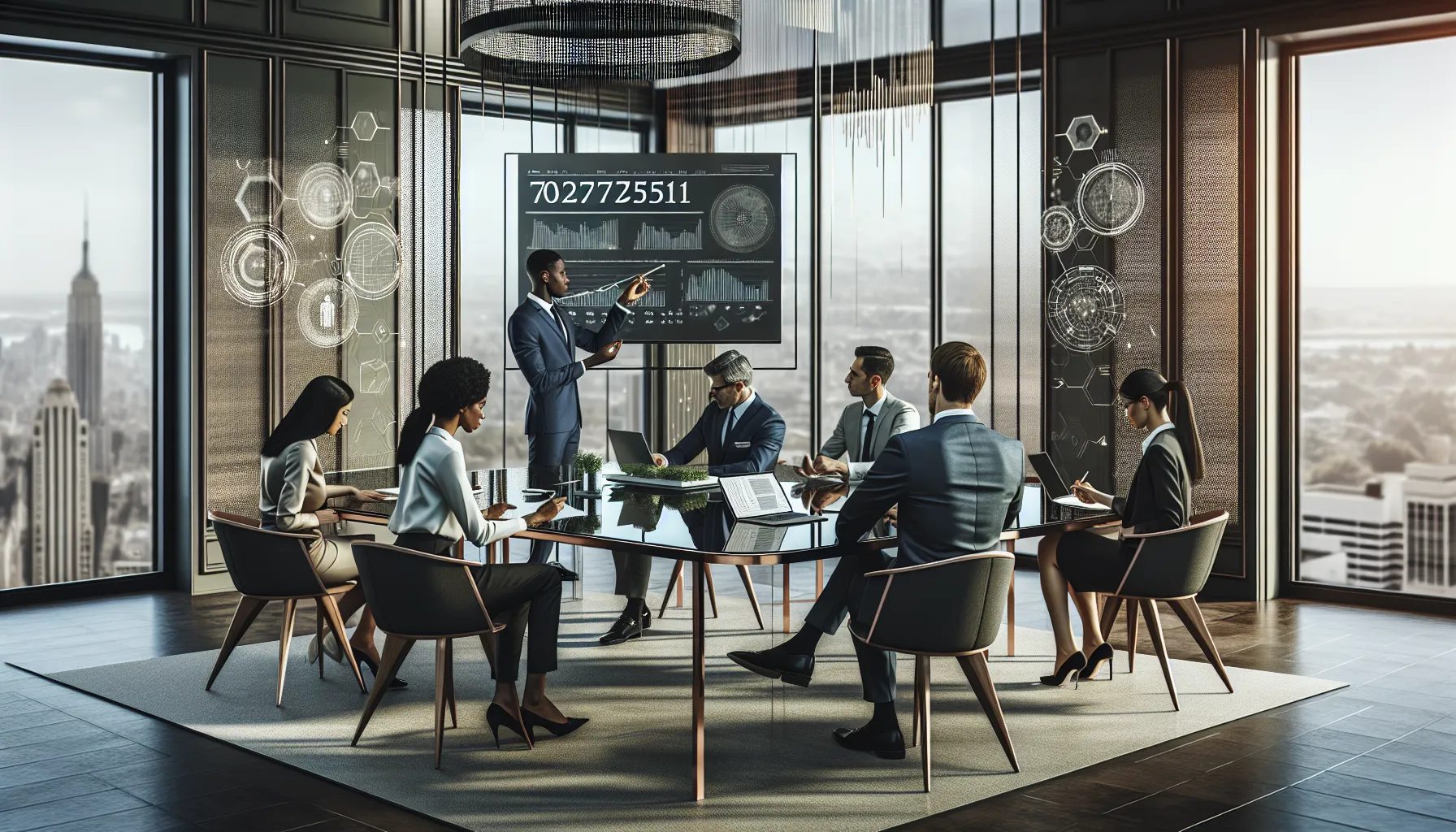 diverse professionals discussing data analytics in a modern office.