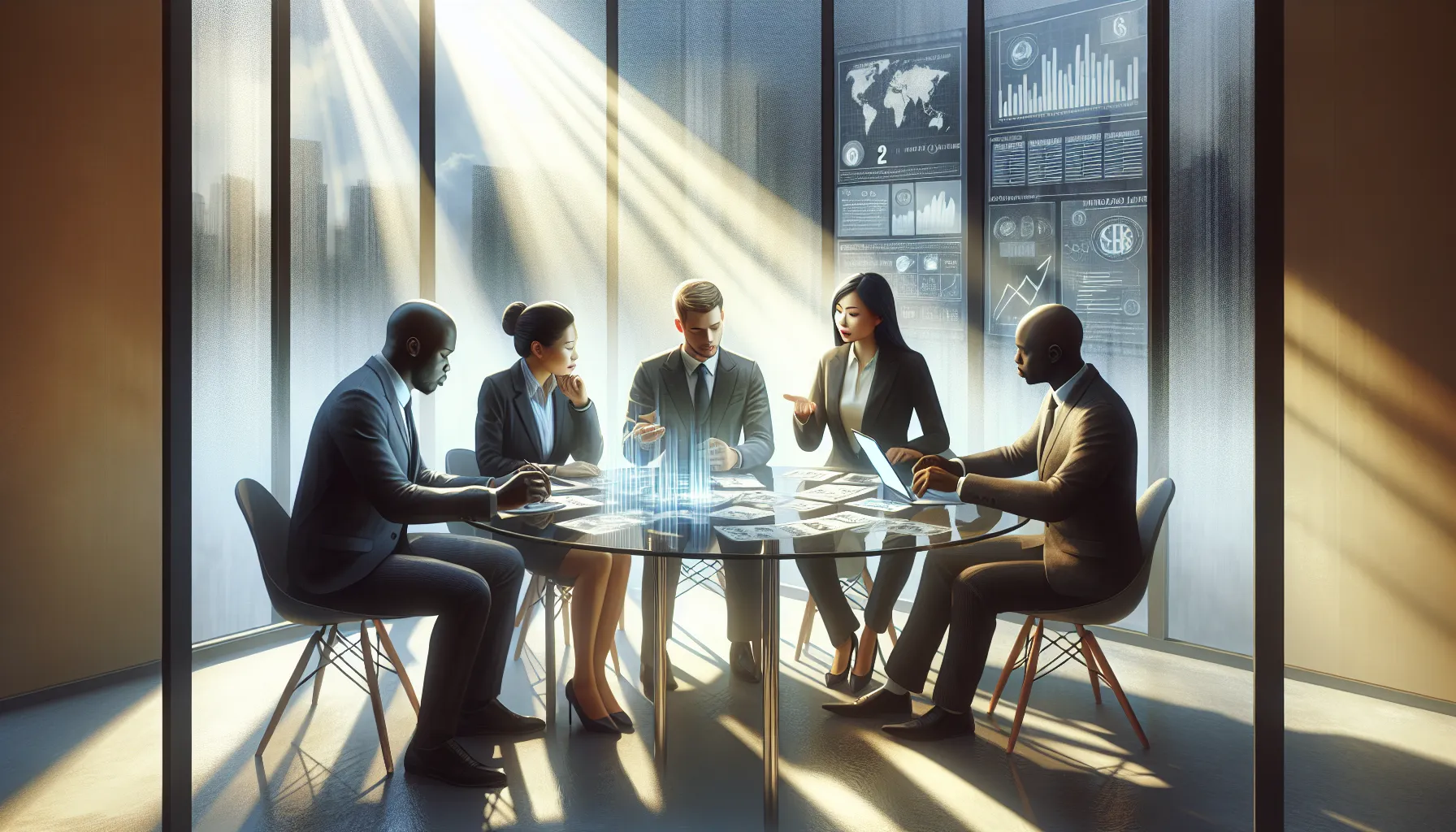 diverse professionals discussing financial support for incarcerated individuals.