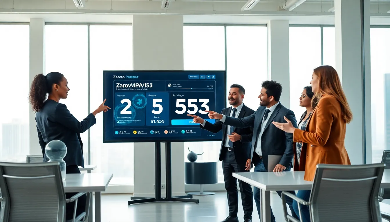 professionals discussing Zarovviraf153 in a modern office.