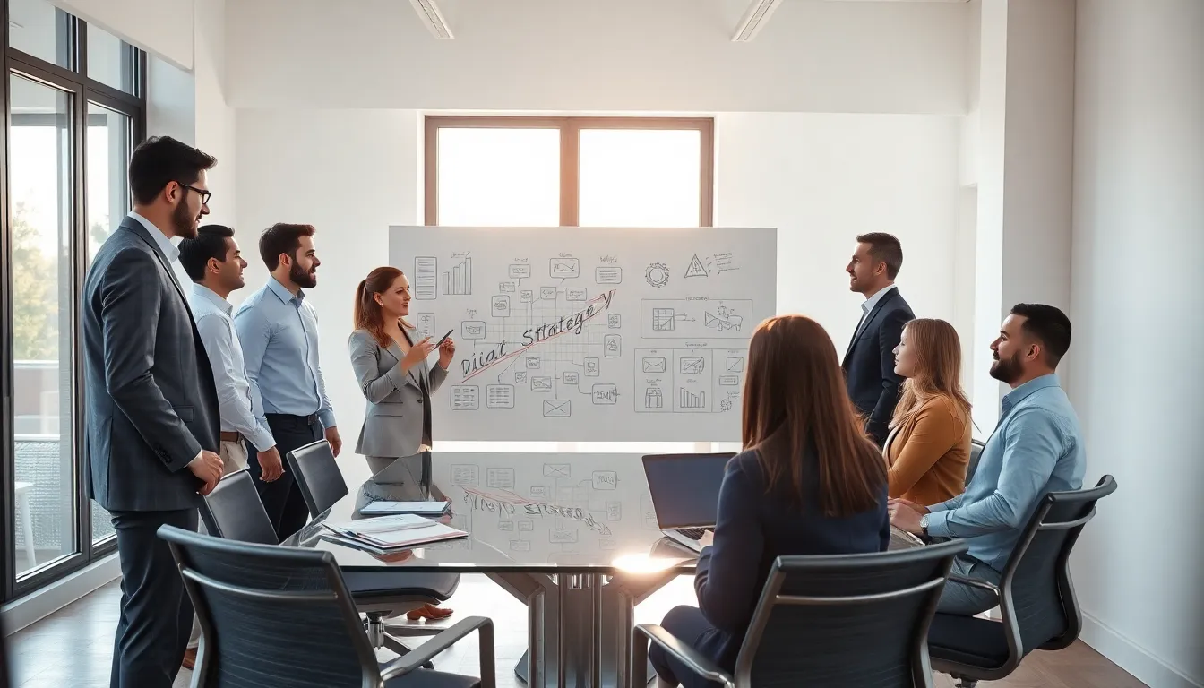 diverse team collaborating in a modern office setting.
