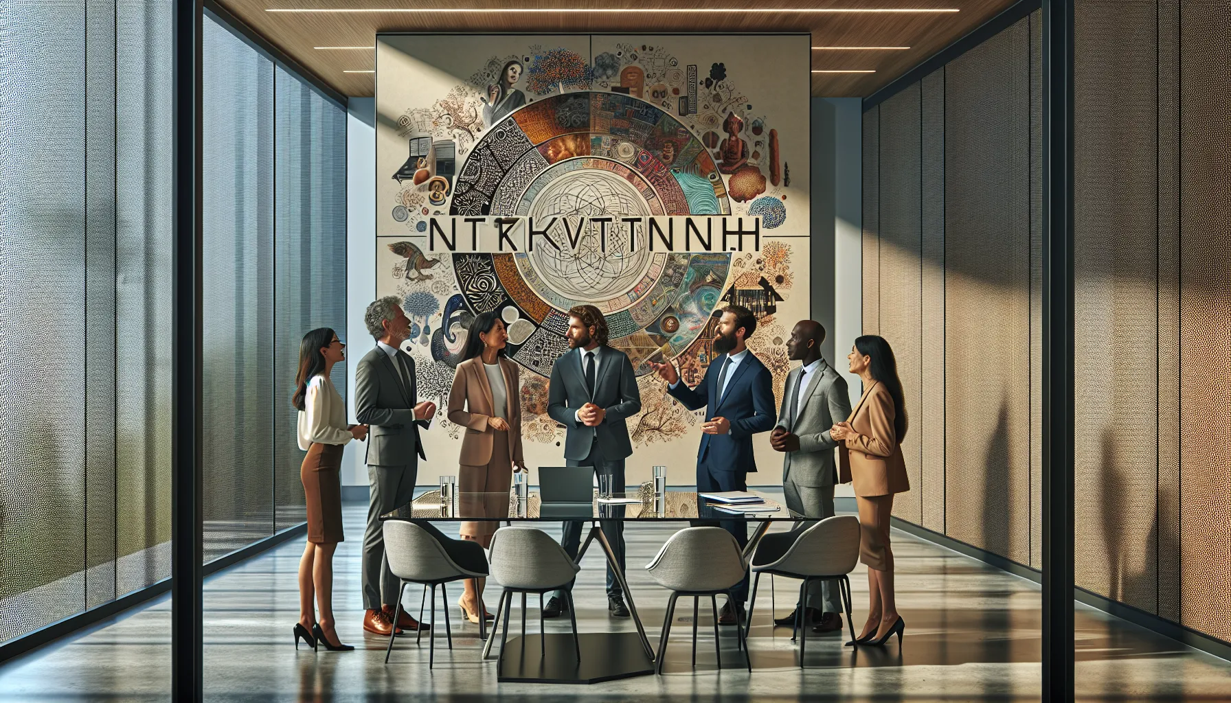 diverse team discussing cultural influences in a modern conference room.