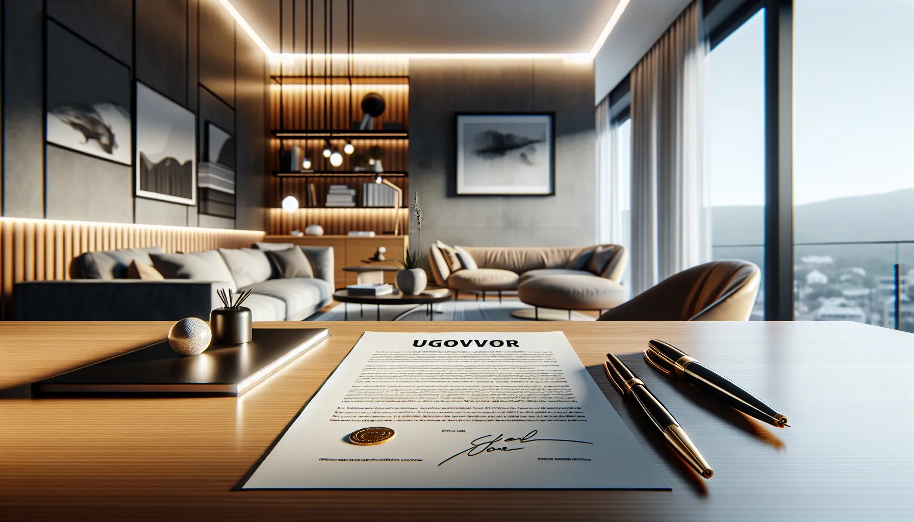 Croatian rental agreement documents on desk in modern apartment setting