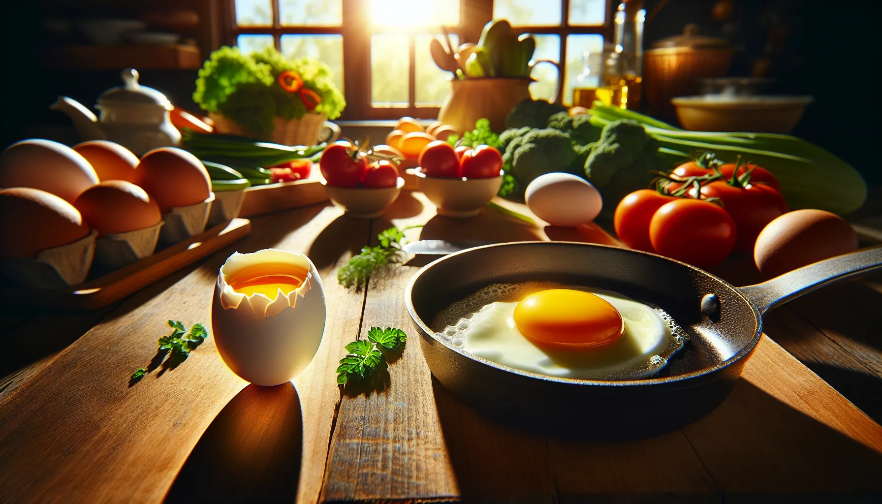 A comparison of a boiled egg and a fried egg on a kitchen table.