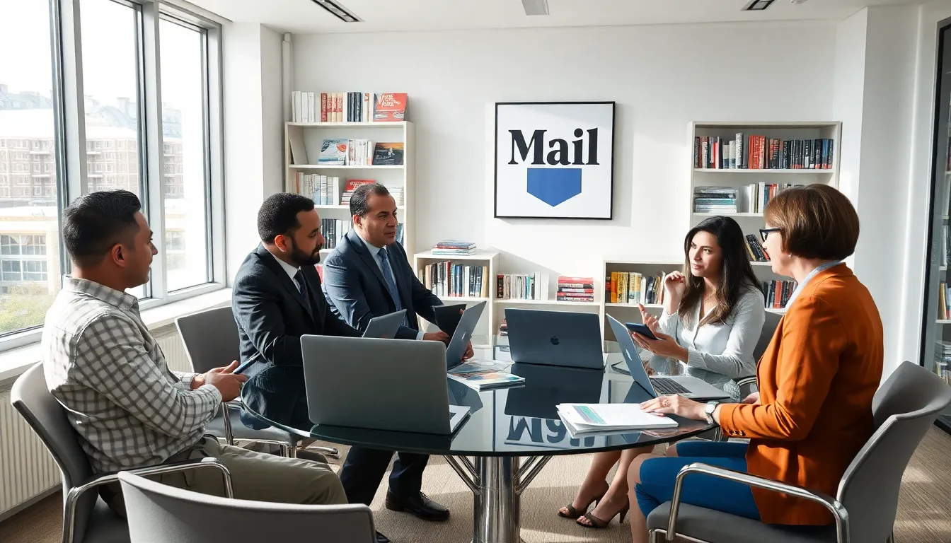 diverse professionals discussing politics in a modern editorial office.