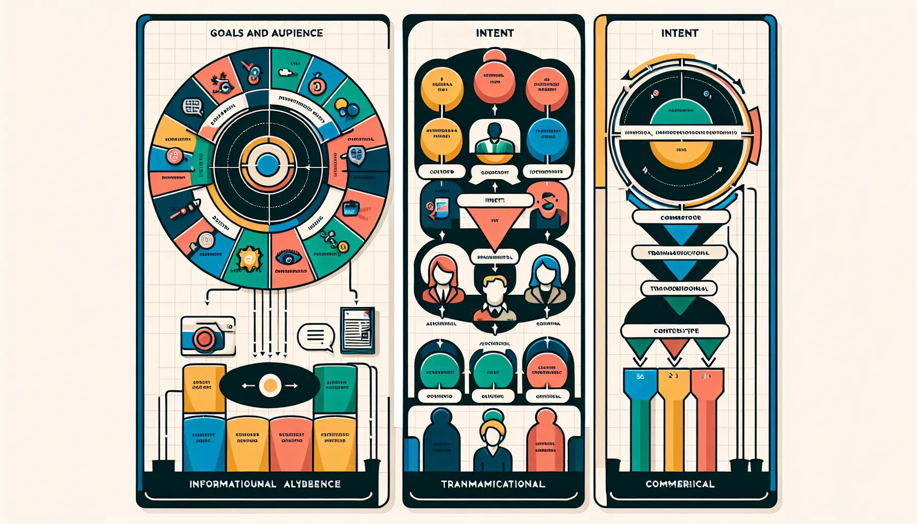 UK-focused keyword search intent flow from goals to funnel and content types.
