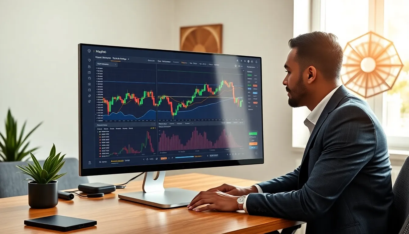 diverse professional analyzing cryptocurrency charts in a modern office.