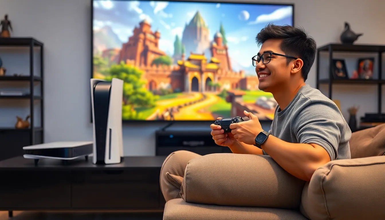 gamer playing World of Warcraft on a PlayStation 5 console.