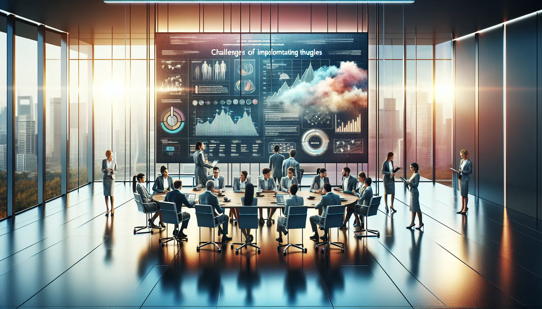 team discussing challenges of fnthyj in a modern office.