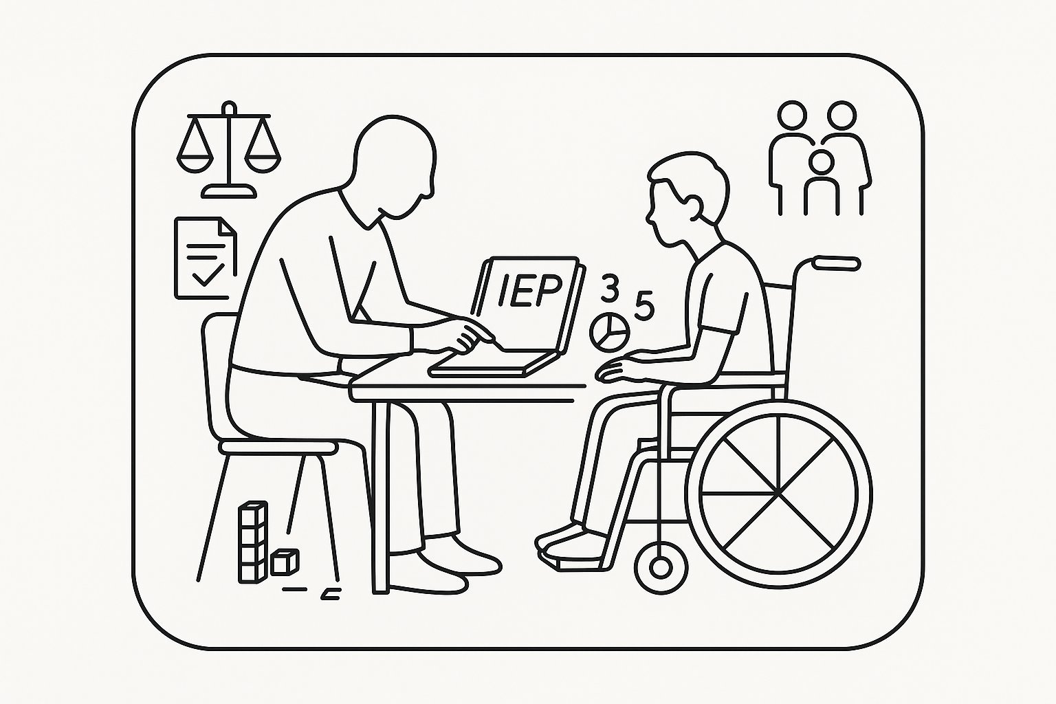 Teacher and student reviewing an IEP with math icons and accessibility symbols. - What Is A Special Education Math Curriculum A Practical Guide To Designing Accessible Math Instruction In 2026