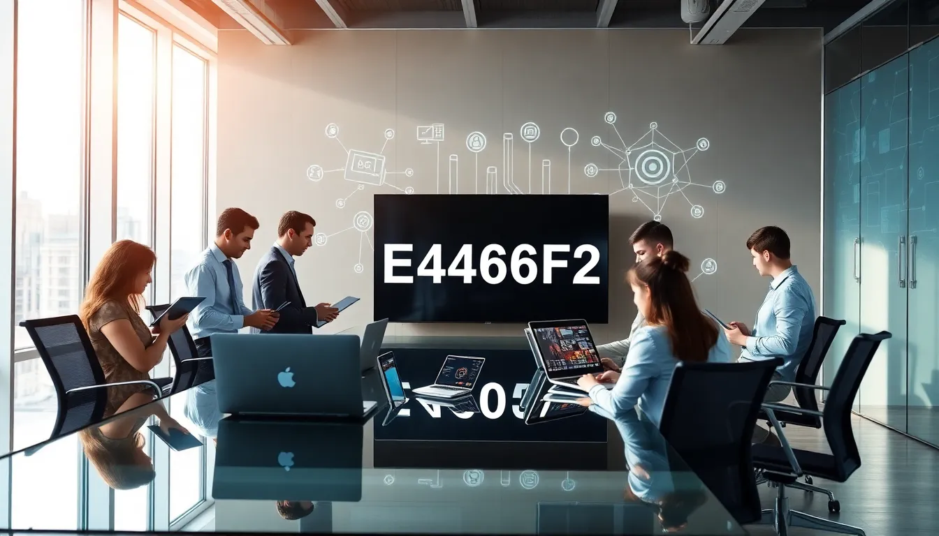 Team of professionals in a modern office focused on technology identifier EA4266F2.