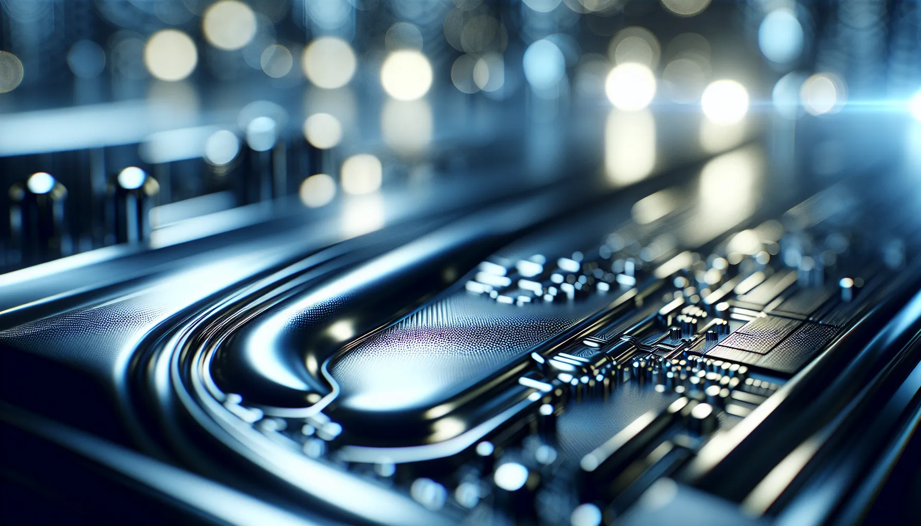 A conceptual close-up of a metallic adamantium surface reflecting soft blue light.