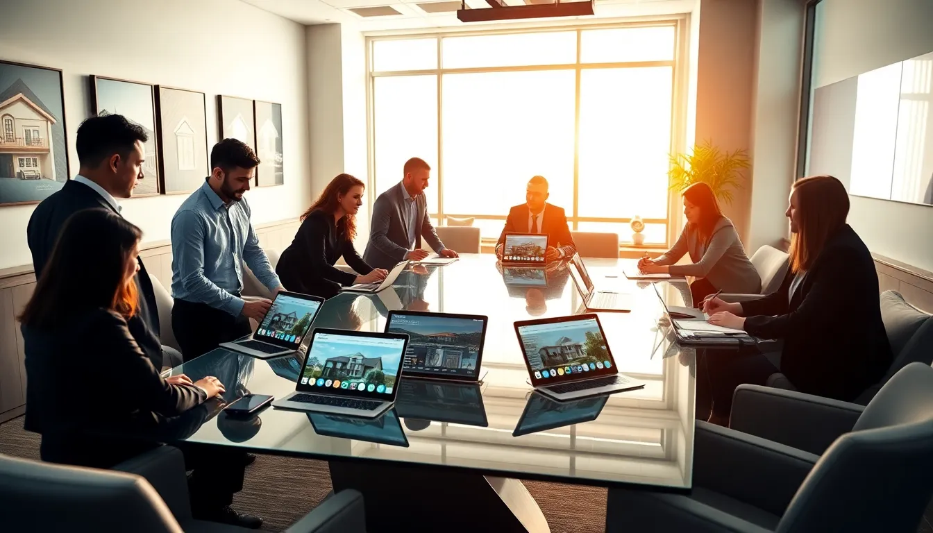 diverse real estate team collaborating in a modern office.