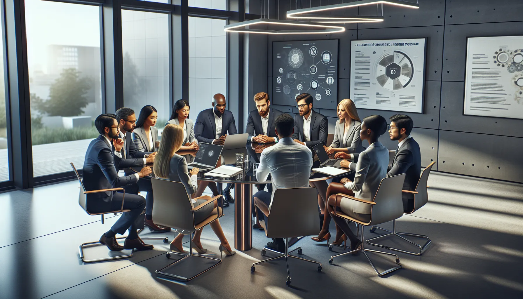 diverse team in a modern office discussing education collaboration challenges.