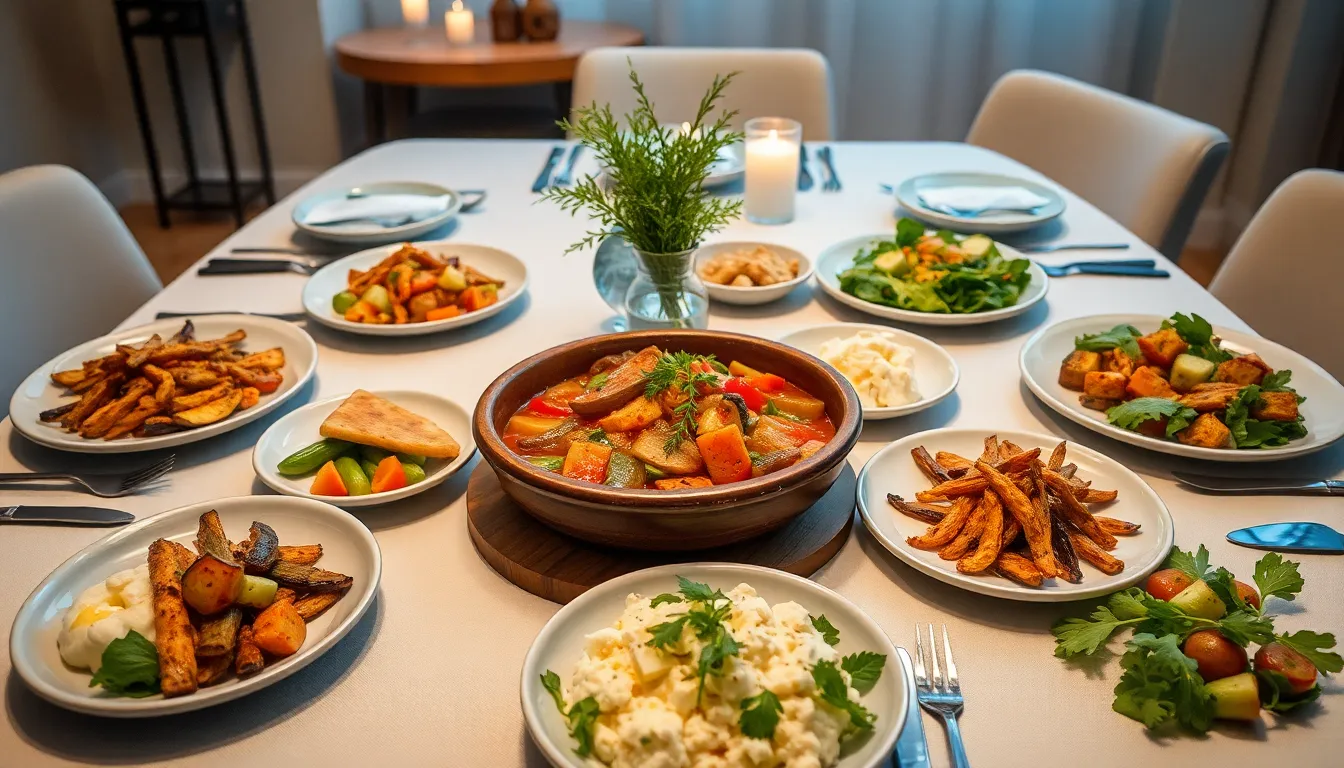 Dining table featuring wantrigyo with complementary side dishes.