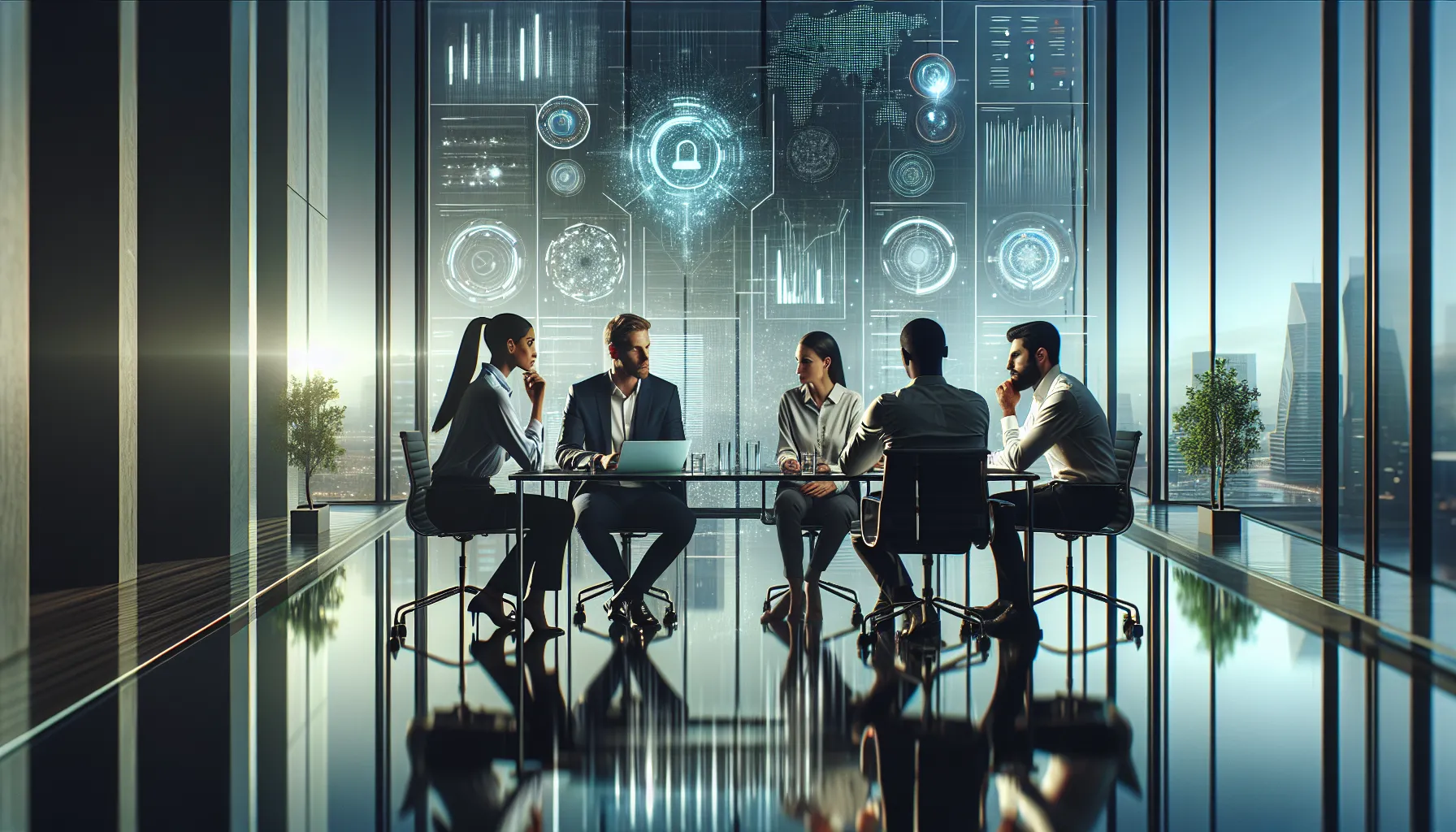 diverse team discussing digital number sequences in a modern office.