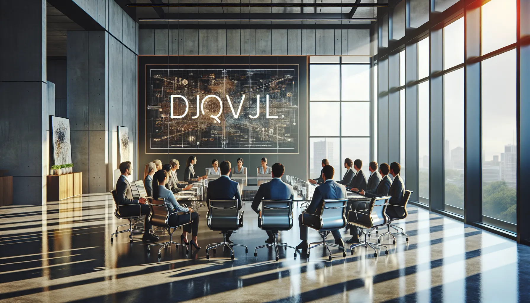 diverse team discussing the concept 'Djqcvjl' in a modern office.