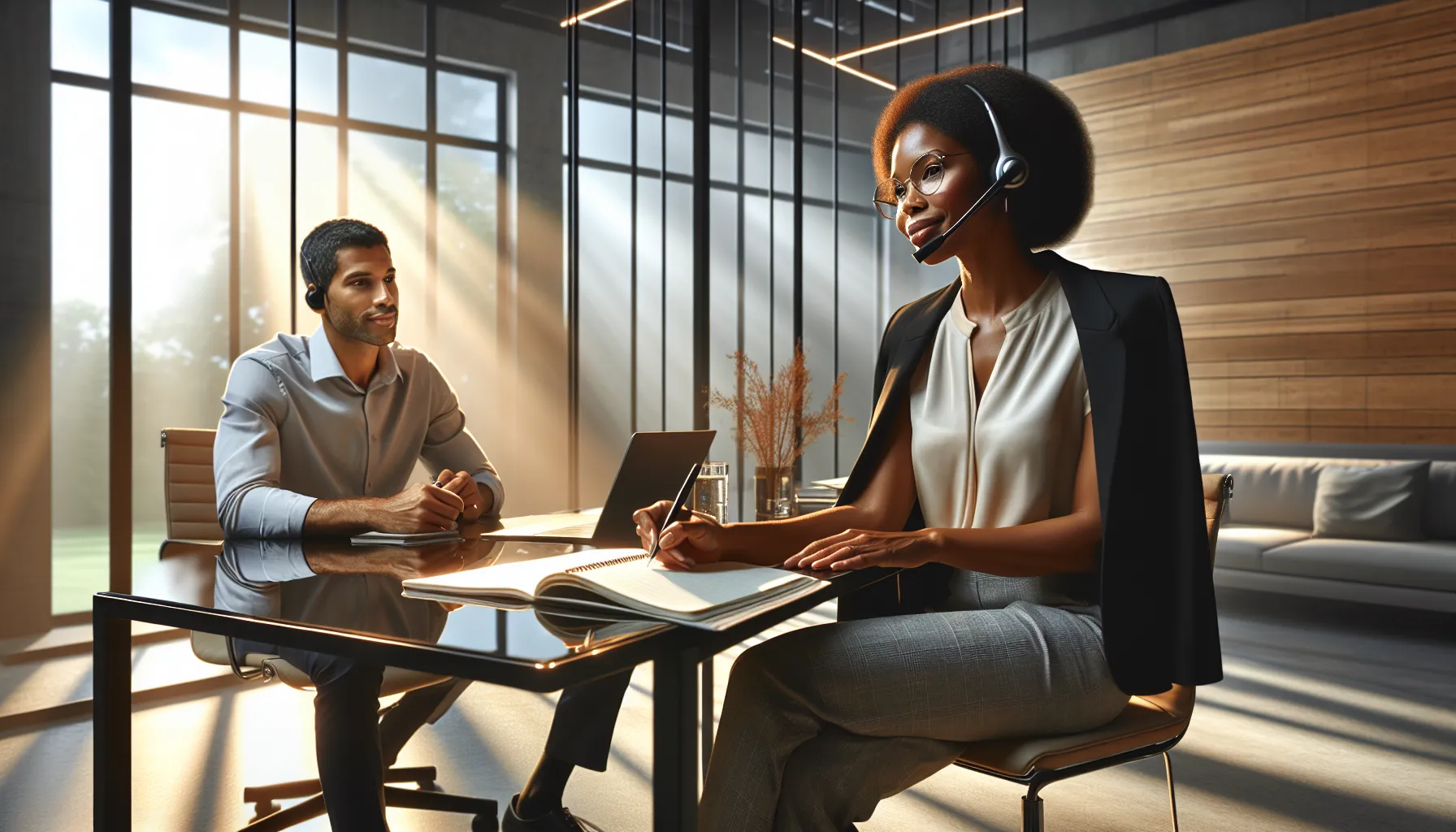 diverse team in an office, discussing communication strategies.