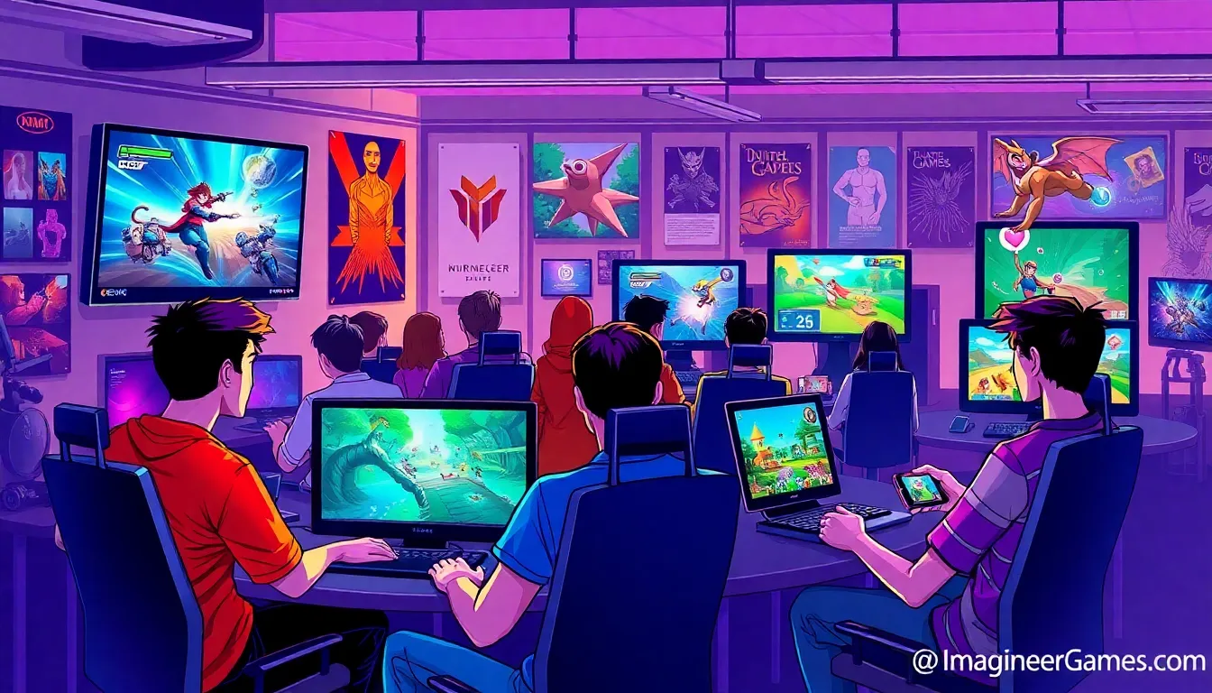 diverse gamers engaged in a lively gaming community.