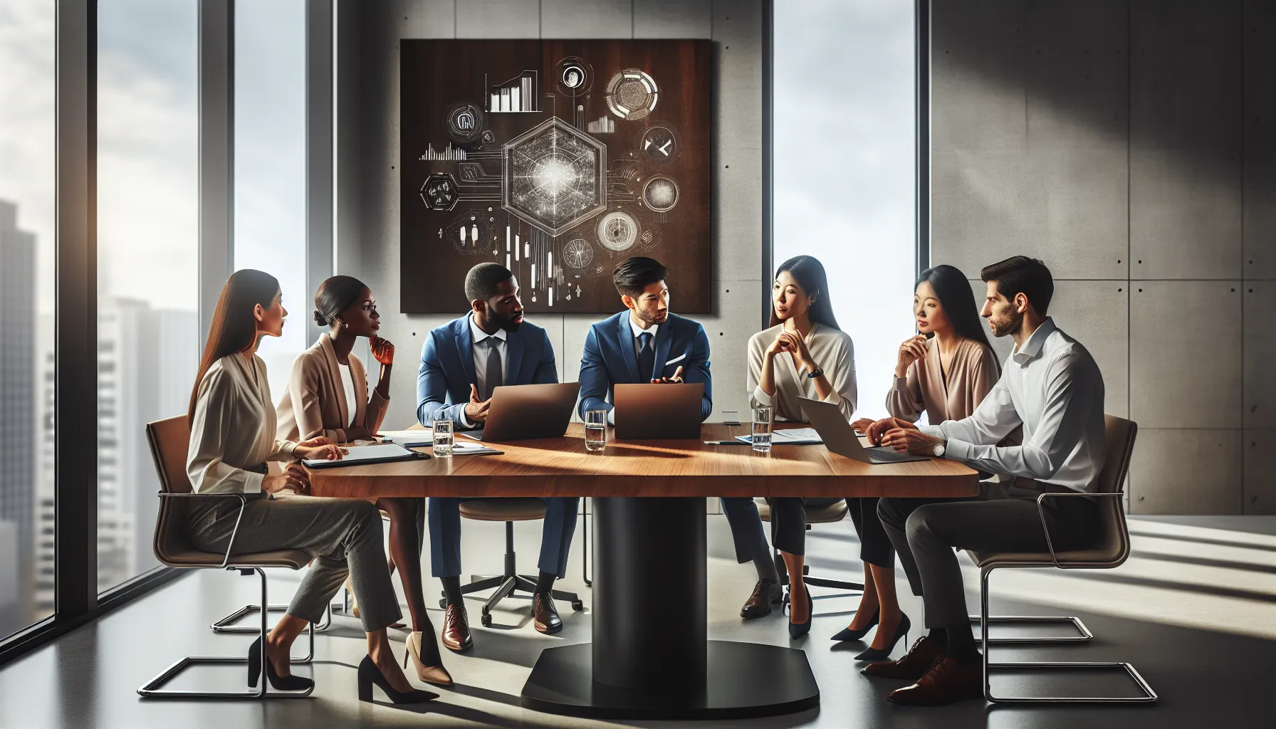 diverse team discussing challenges in a modern office setting.