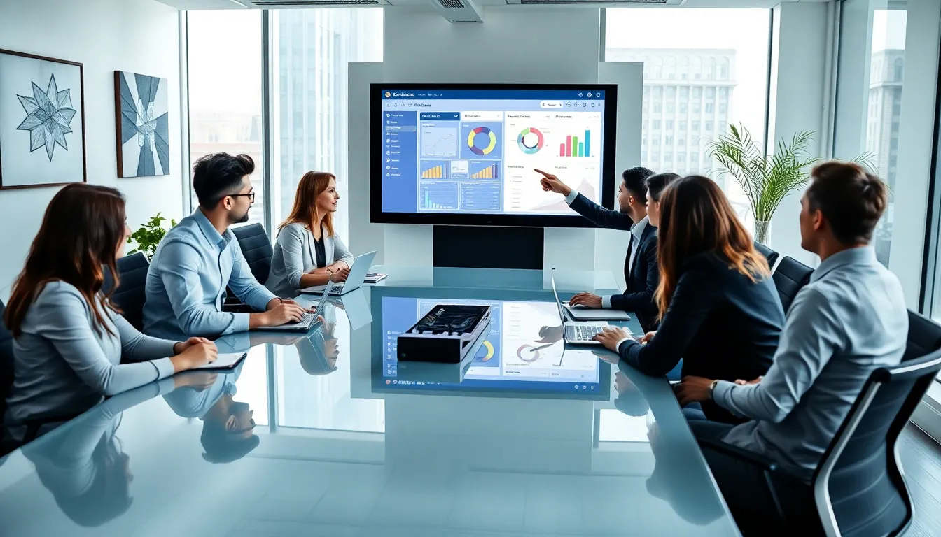 diverse team collaborating in a high-tech office setting.