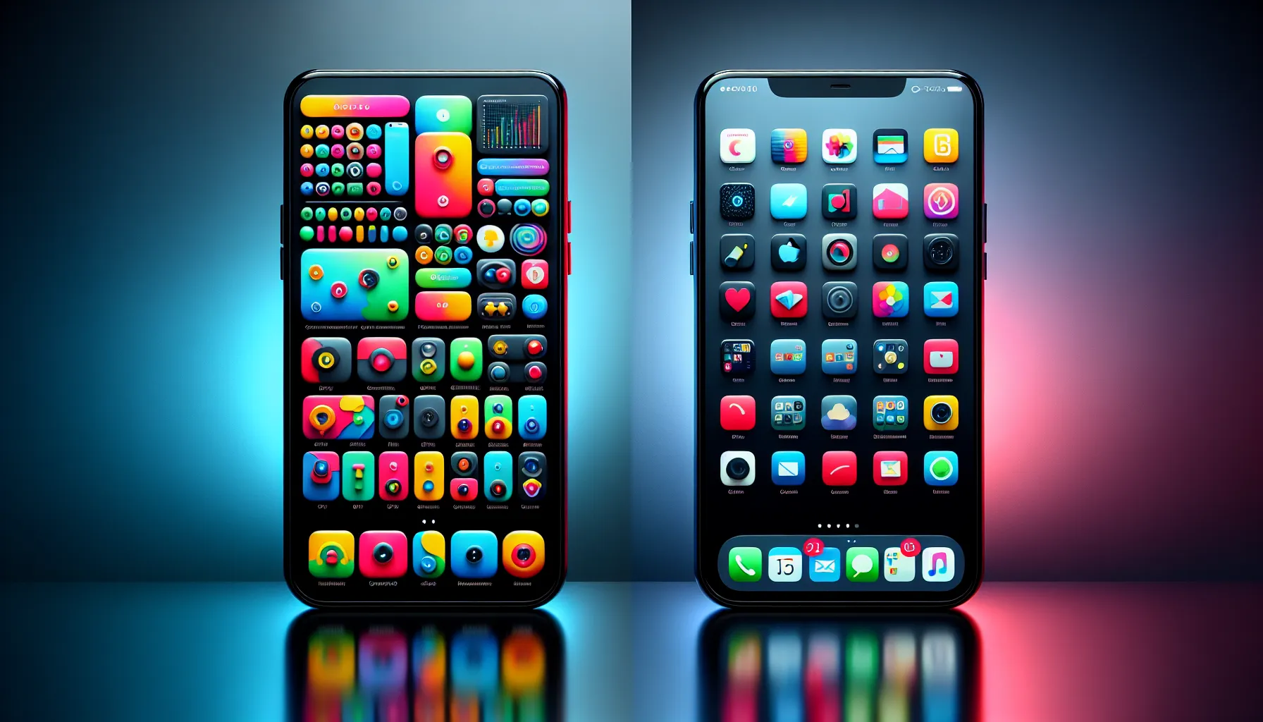 A visual comparison of Android and iOS smartphone interfaces.