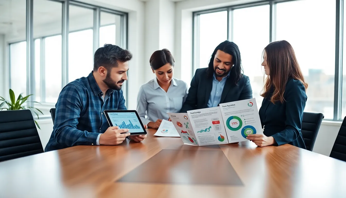 diverse team discussing waste management solutions in a modern office.