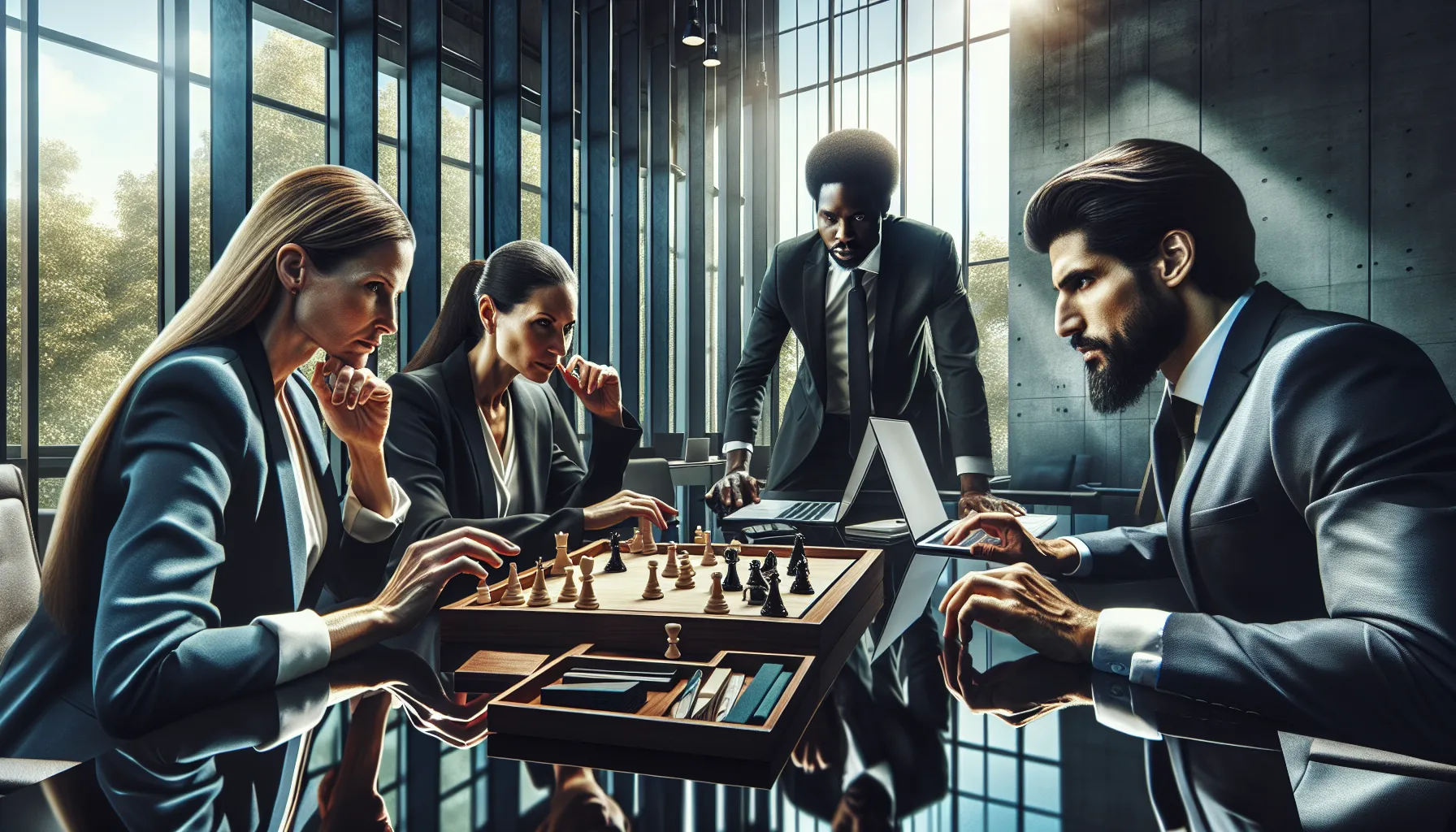 diverse professionals playing Sattamatakafinalank in a modern office.