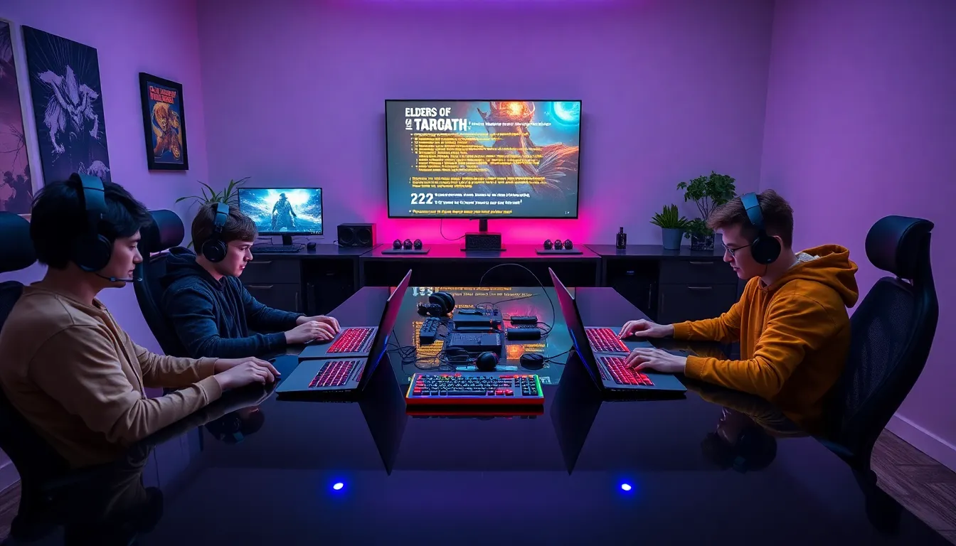 diverse group of gamers engaged in a lively gaming session.